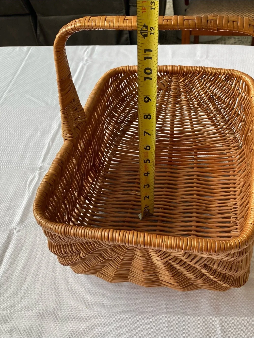 Woven Basket Rectangular Tan Willow  with Handle